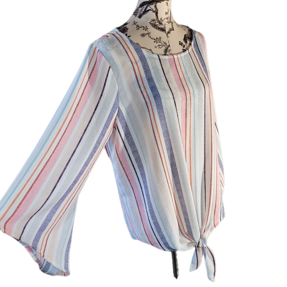 New Directions Curvy Plus Sz 1X Striped Blouse Top 3/4 Length Sleeves TINY FLAW - Picture 1 of 9